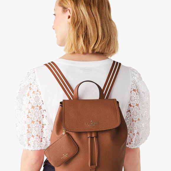 New Kate Spade Rosie Medium Flap Backpack Warm Gingerbread - Picture 2 of 5